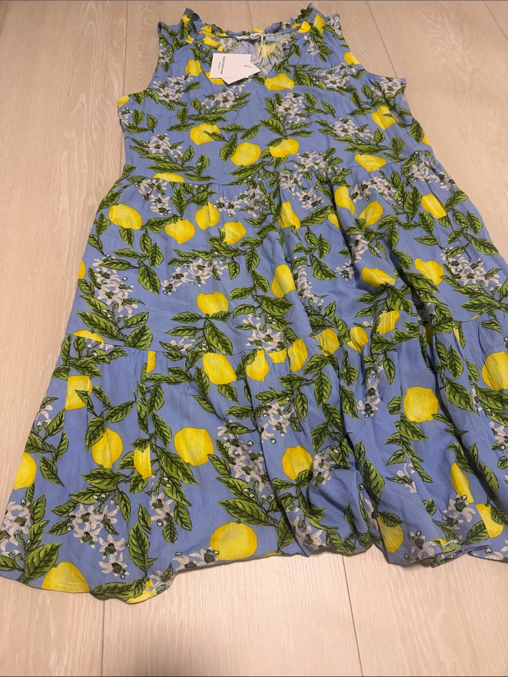 beachlunchlounge Blue Lemon-Print Tiered V-Neck Midi Dress - Picture 7 of 12